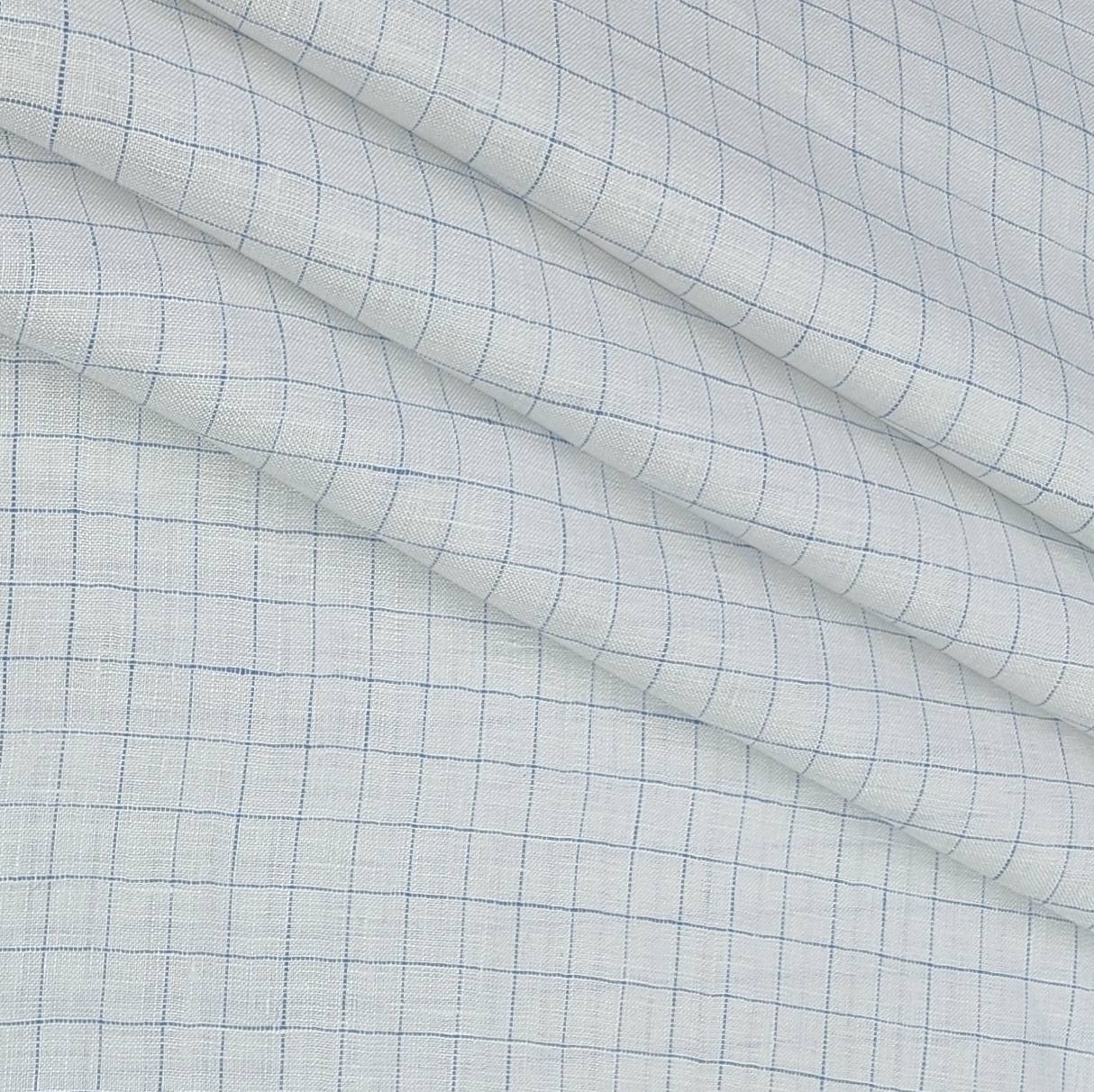 Shirt Fabric Arvind 60 Lea Pure Linen Check Colour Blue N White